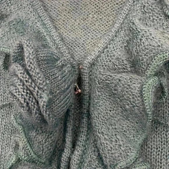 Olson Europe Mohair Blend Teal hook closure V neck Cardigan sweater - Picture 7 of 7